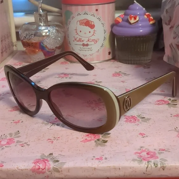 Cartier shades sunglasses brown tan beige classic oval 140 handmade France Cartier Giverny (Brown) – Vintage Frames Company main image 3